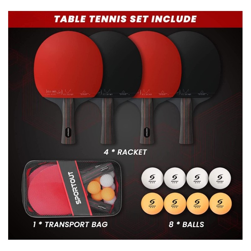 Palas de Ping Pong PRO-SPIN, Set de alto rendimiento, pelotas de Ping Pong,  caja de almacenamiento, palas de Ping Pong - BipAndBip